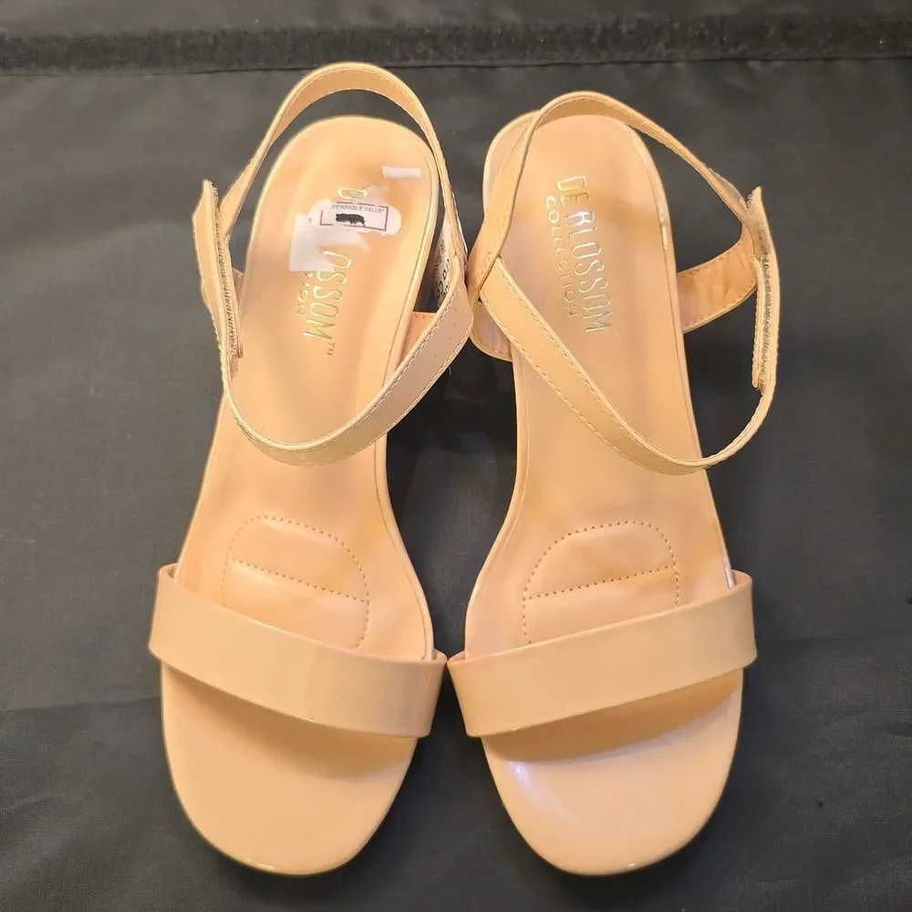 Cream Block Heel Shoes with Ankle Strap